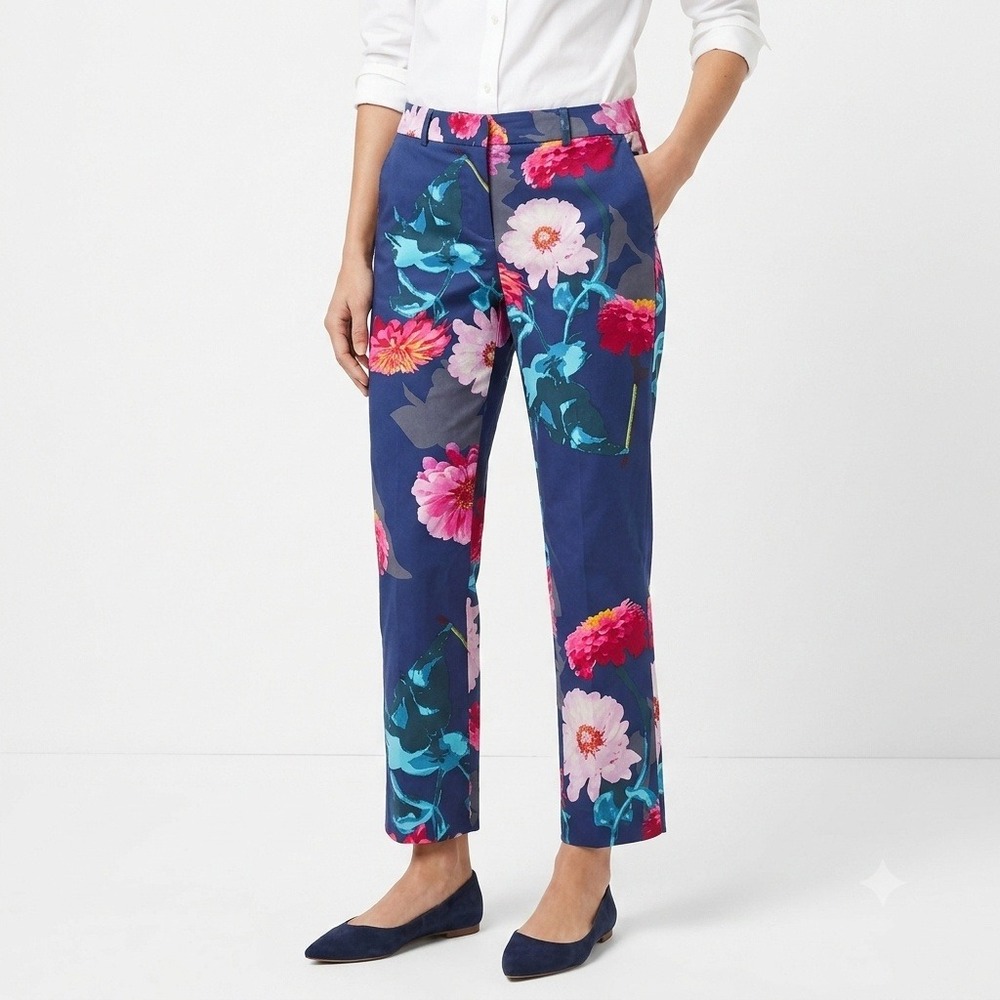 Banana Republic Avery Pants 6 Navy Pink Floral Ankle Cotton Resort Wear Vacation